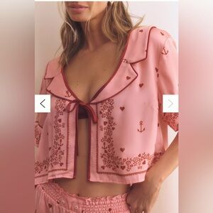Sleep Set anthropologie Tie-Front Top with Red Anchor & Heart Print